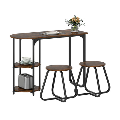 3-Piece Industrial Dining Table Set for Small Space, Rustic Brown