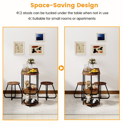 3-Piece Industrial Dining Table Set for Small Space, Rustic Brown