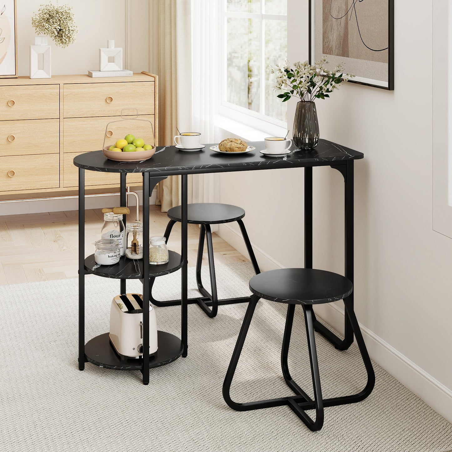 3-Piece Industrial Dining Table Set for Small Space, Black Dining Room Sets at Gallery Canada