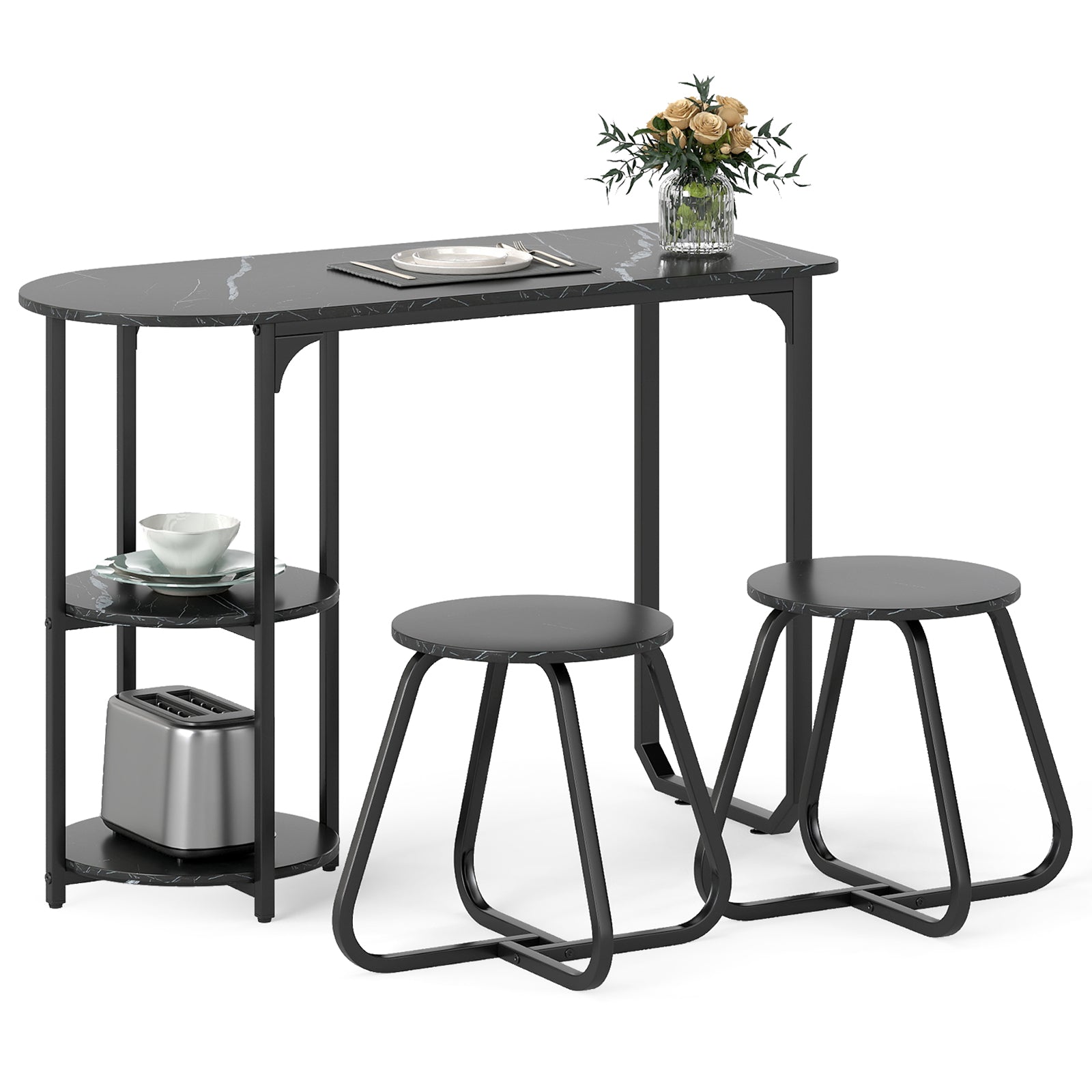 3-Piece Industrial Dining Table Set for Small Space, Black Dining Room Sets Black at Gallery Canada