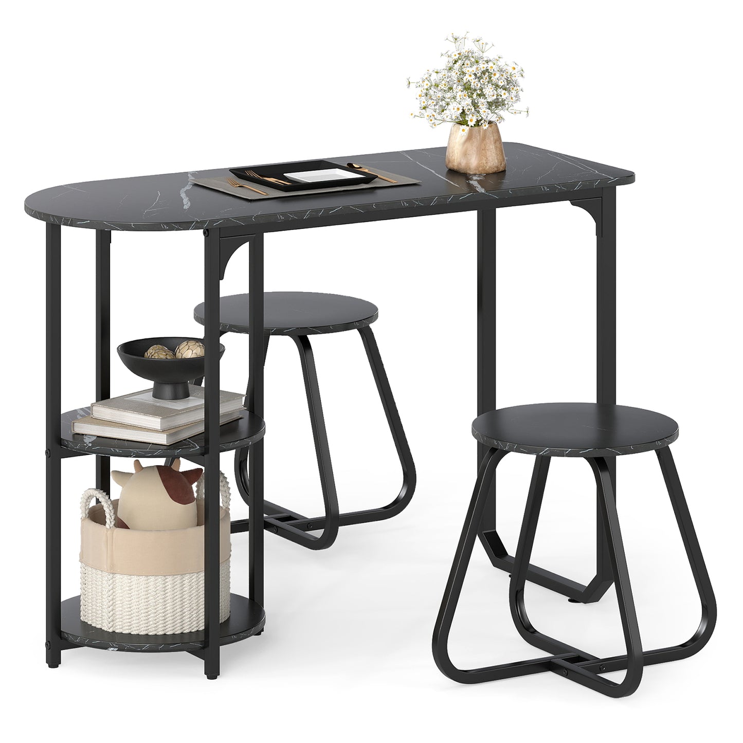 3-Piece Industrial Dining Table Set for Small Space, Black Dining Room Sets at Gallery Canada