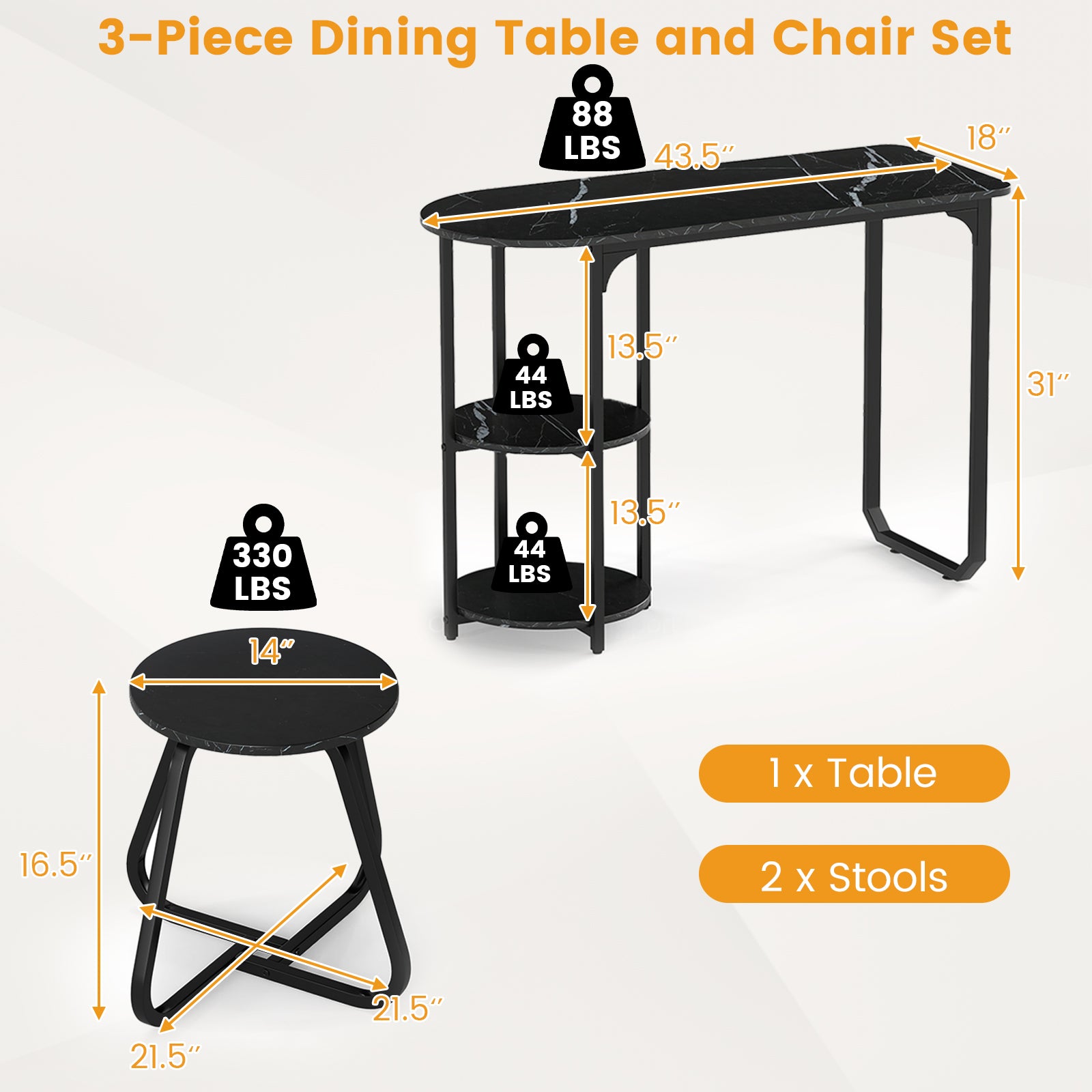 3-Piece Industrial Dining Table Set for Small Space, Black Dining Room Sets at Gallery Canada