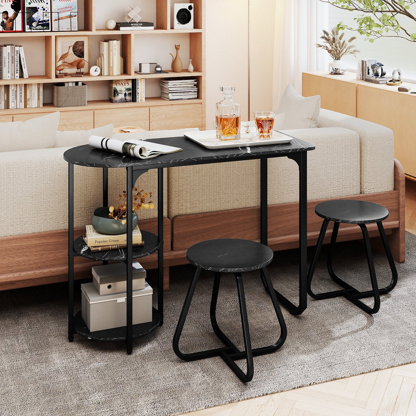 3-Piece Industrial Dining Table Set for Small Space, Black Dining Room Sets at Gallery Canada
