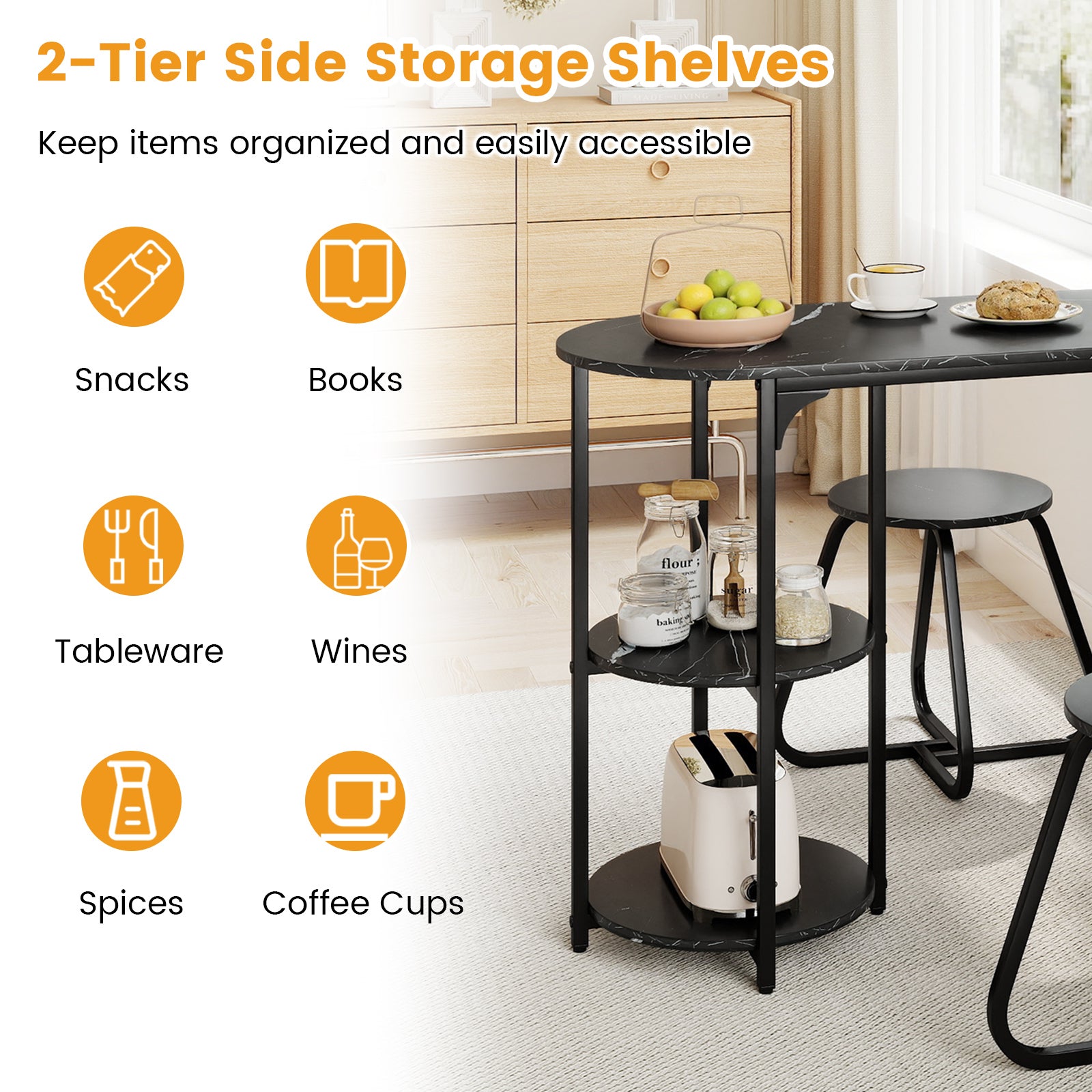 3-Piece Industrial Dining Table Set for Small Space, Black Dining Room Sets at Gallery Canada