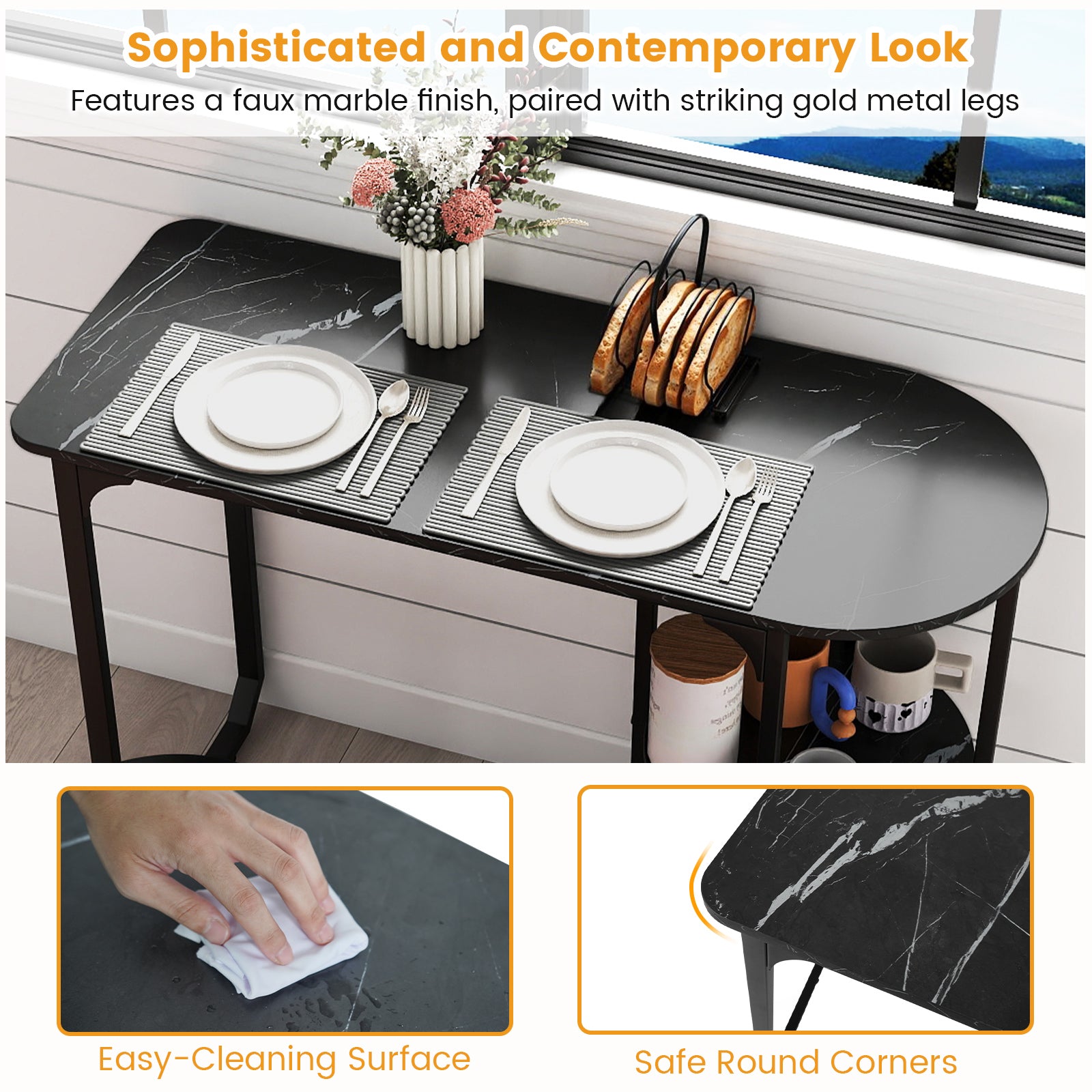 3-Piece Industrial Dining Table Set for Small Space, Black Dining Room Sets at Gallery Canada