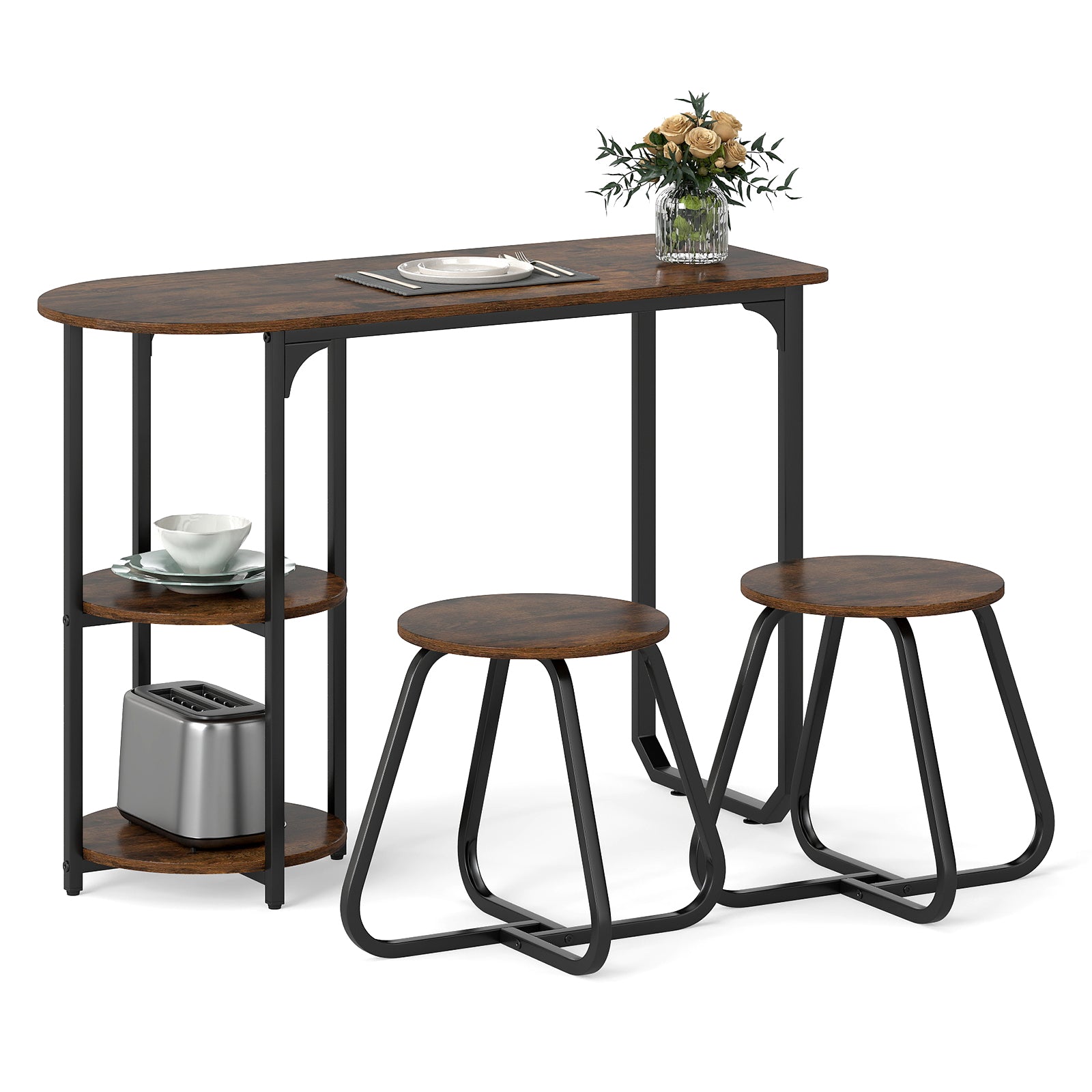 3-Piece Industrial Dining Table Set for Small Space, Rustic Brown Dining Room Sets Rustic Brown at Gallery Canada