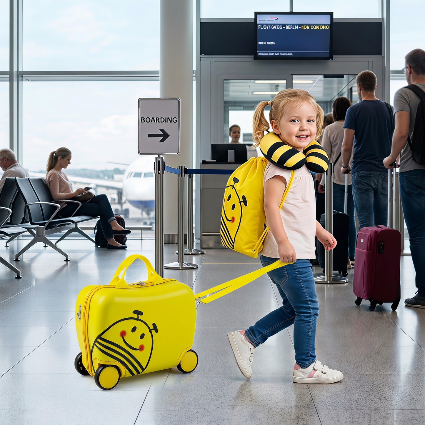 3-Piece Kids Luggage Set, Headrest, Backpack, Yellow