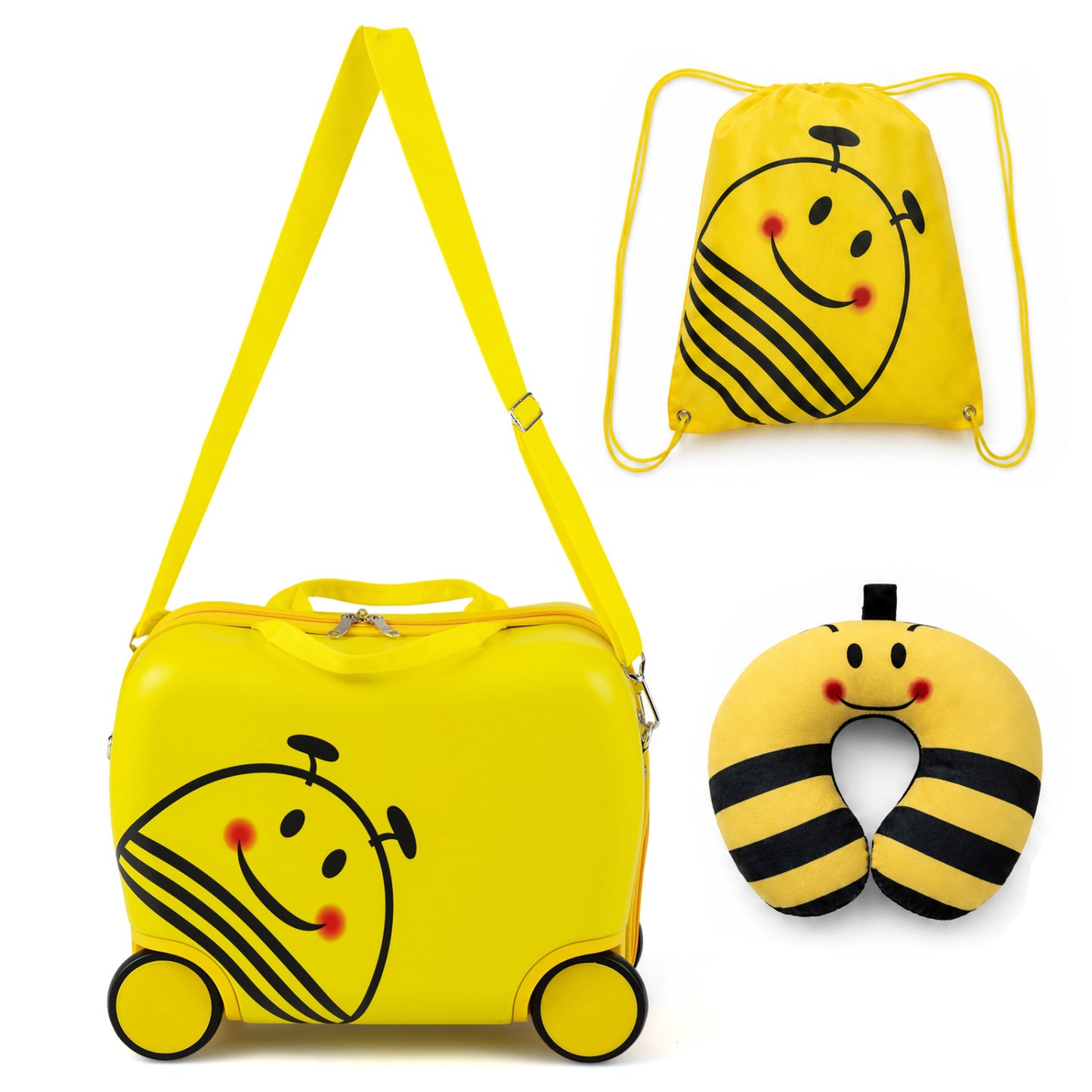 3-Piece Kids Luggage Set, Headrest, Backpack, Yellow