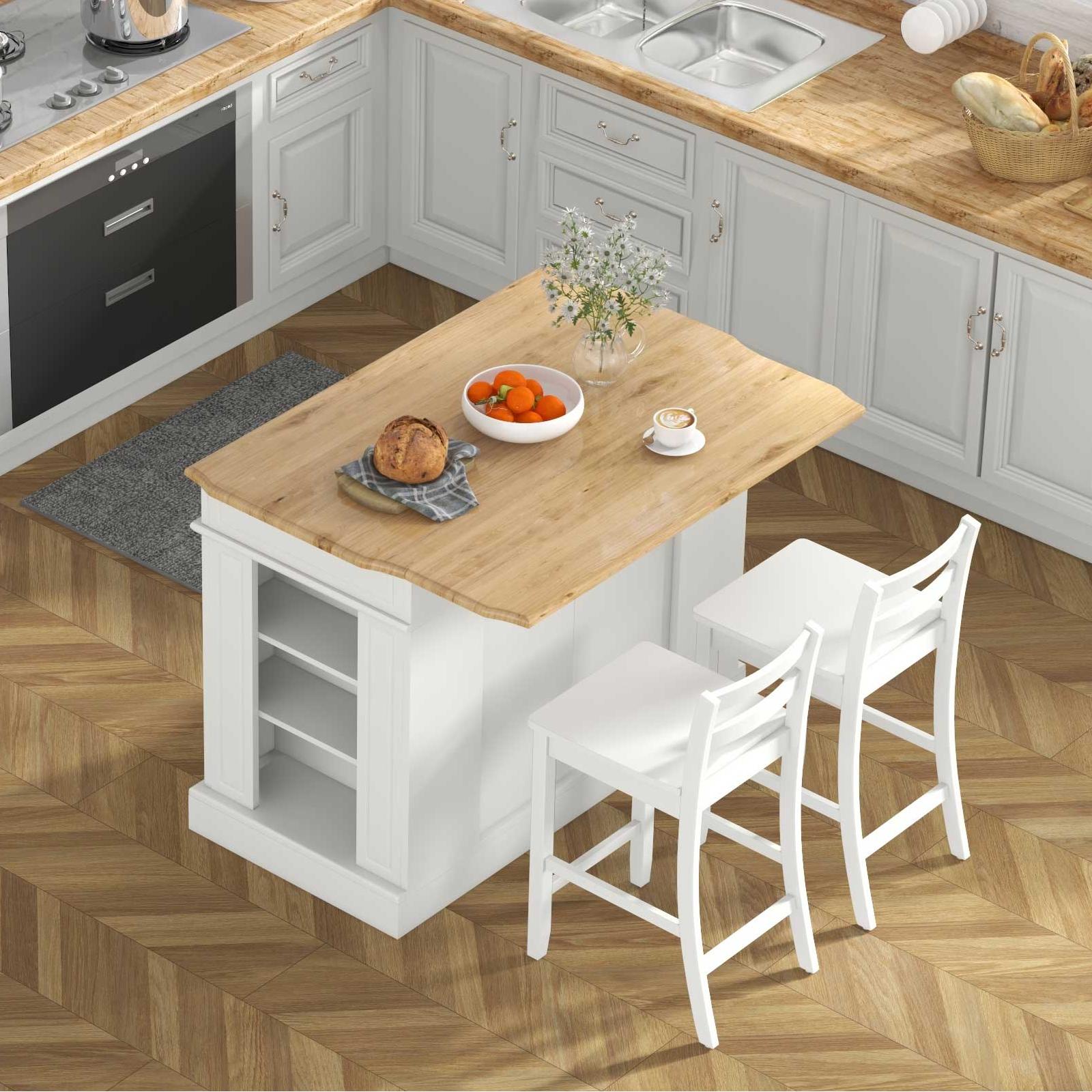 3-Piece Kitchen Furniture Set: Kitchen Island + 2 Bar Stools + Narrow Storage Cart, White Kitchen & Dining at Gallery Canada