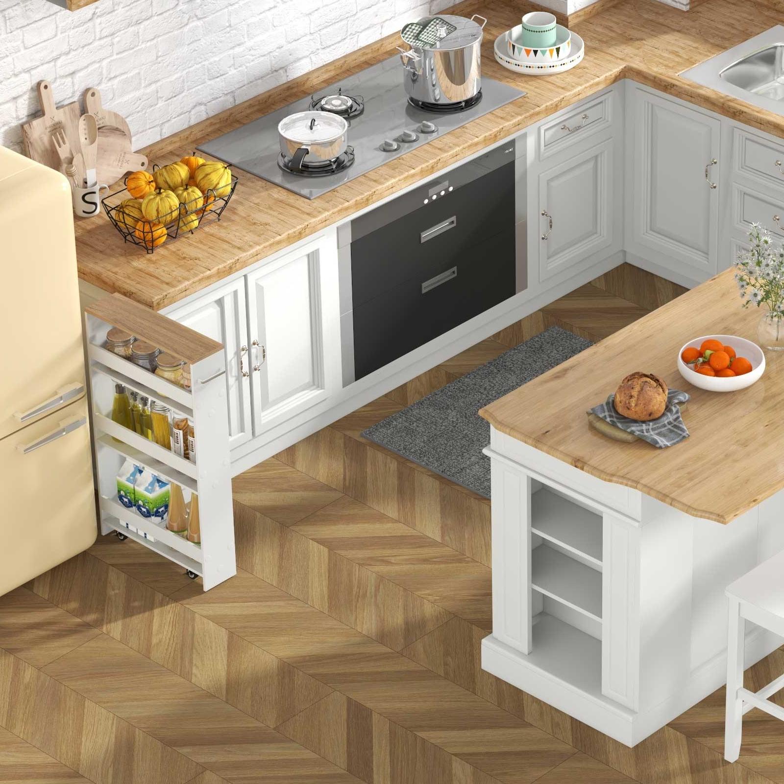 3-Piece Kitchen Furniture Set: Kitchen Island + 2 Bar Stools + Narrow Storage Cart, White Kitchen & Dining at Gallery Canada