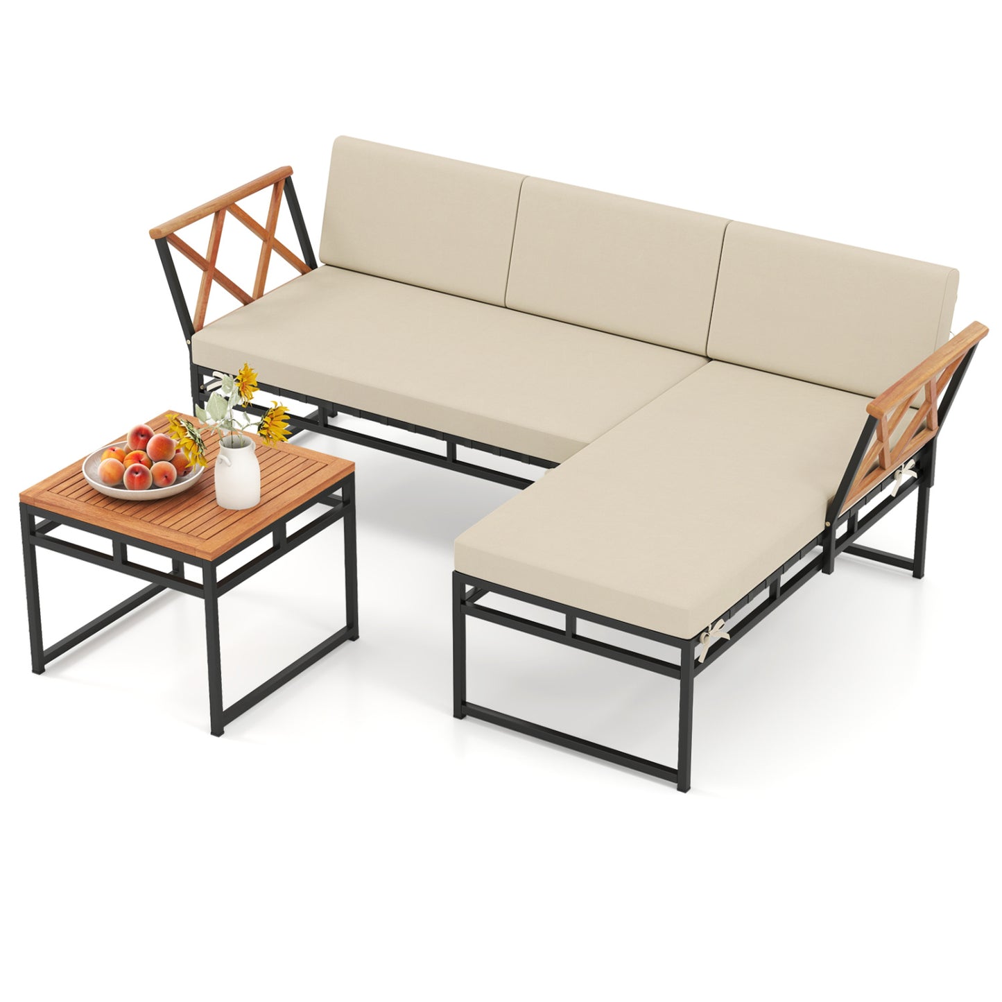 3-Piece L-Shaped Patio Furniture Set, Beige Patio Conversation Sets at Gallery Canada