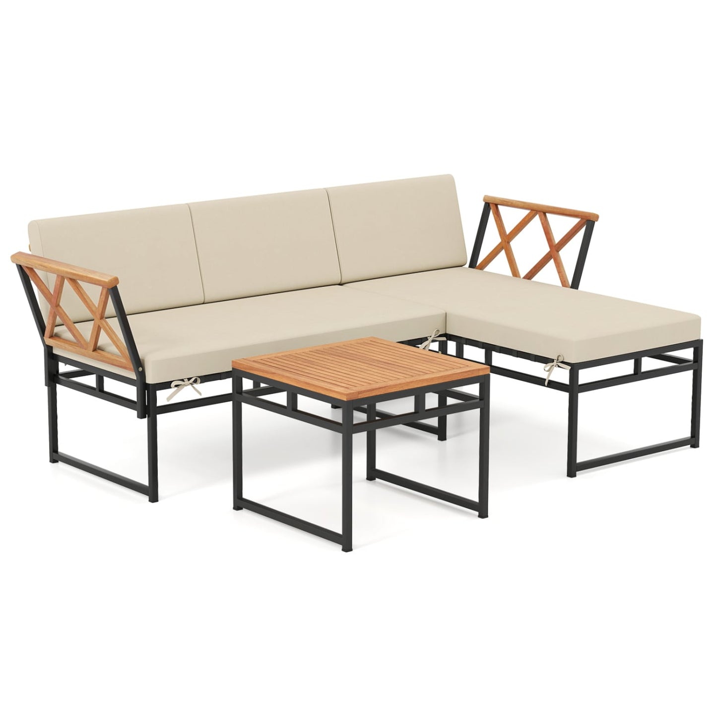 3-Piece L-Shaped Patio Furniture Set, Beige Patio Conversation Sets Beige at Gallery Canada