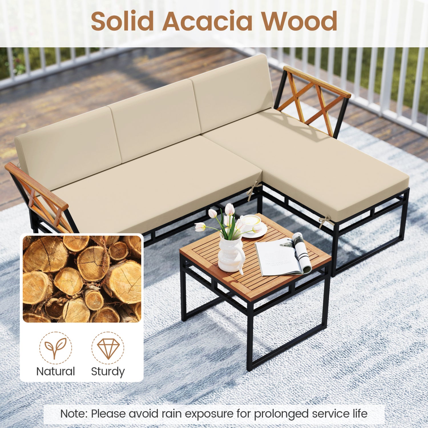 3-Piece L-Shaped Patio Furniture Set, Beige Patio Conversation Sets at Gallery Canada