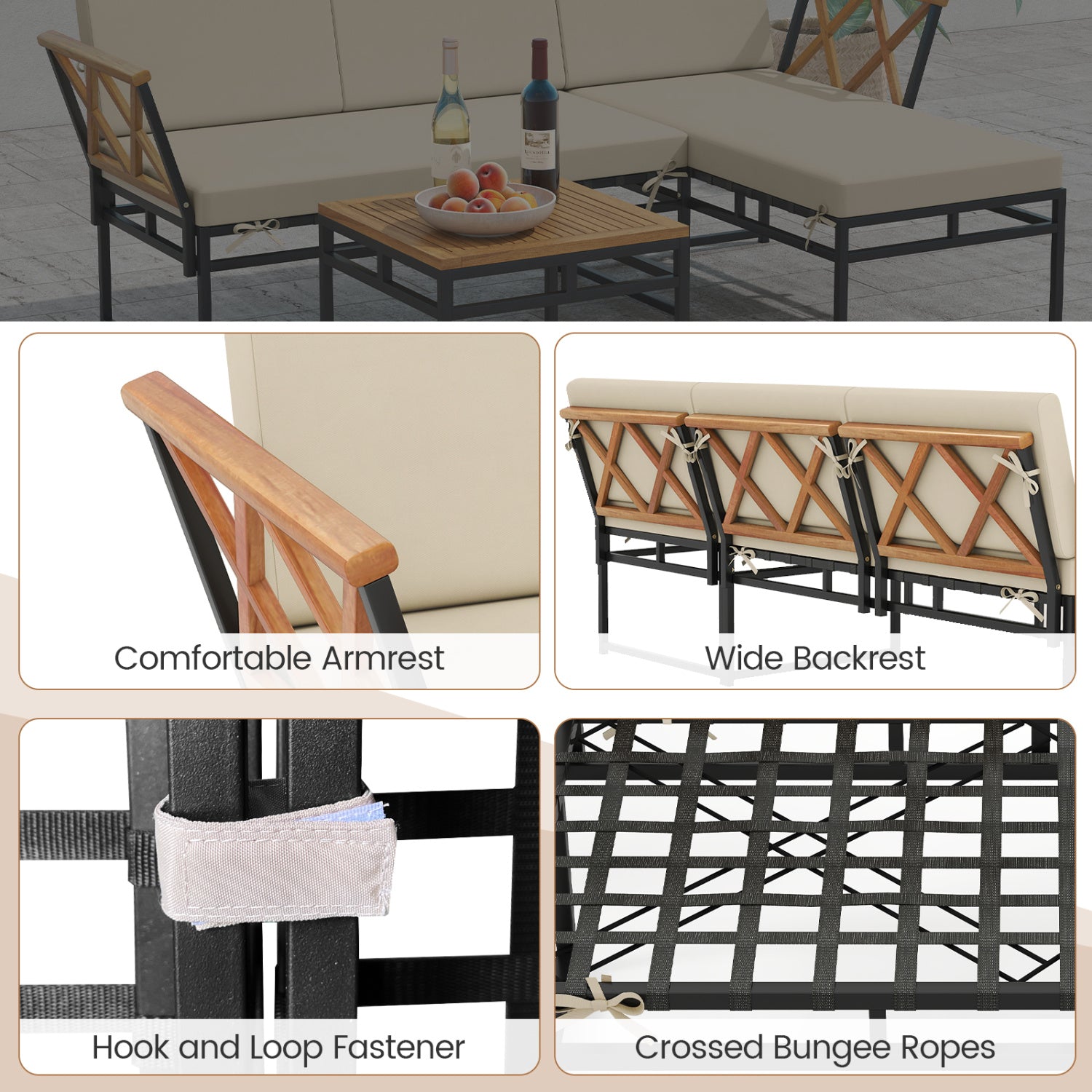3-Piece L-Shaped Patio Furniture Set, Beige Patio Conversation Sets at Gallery Canada