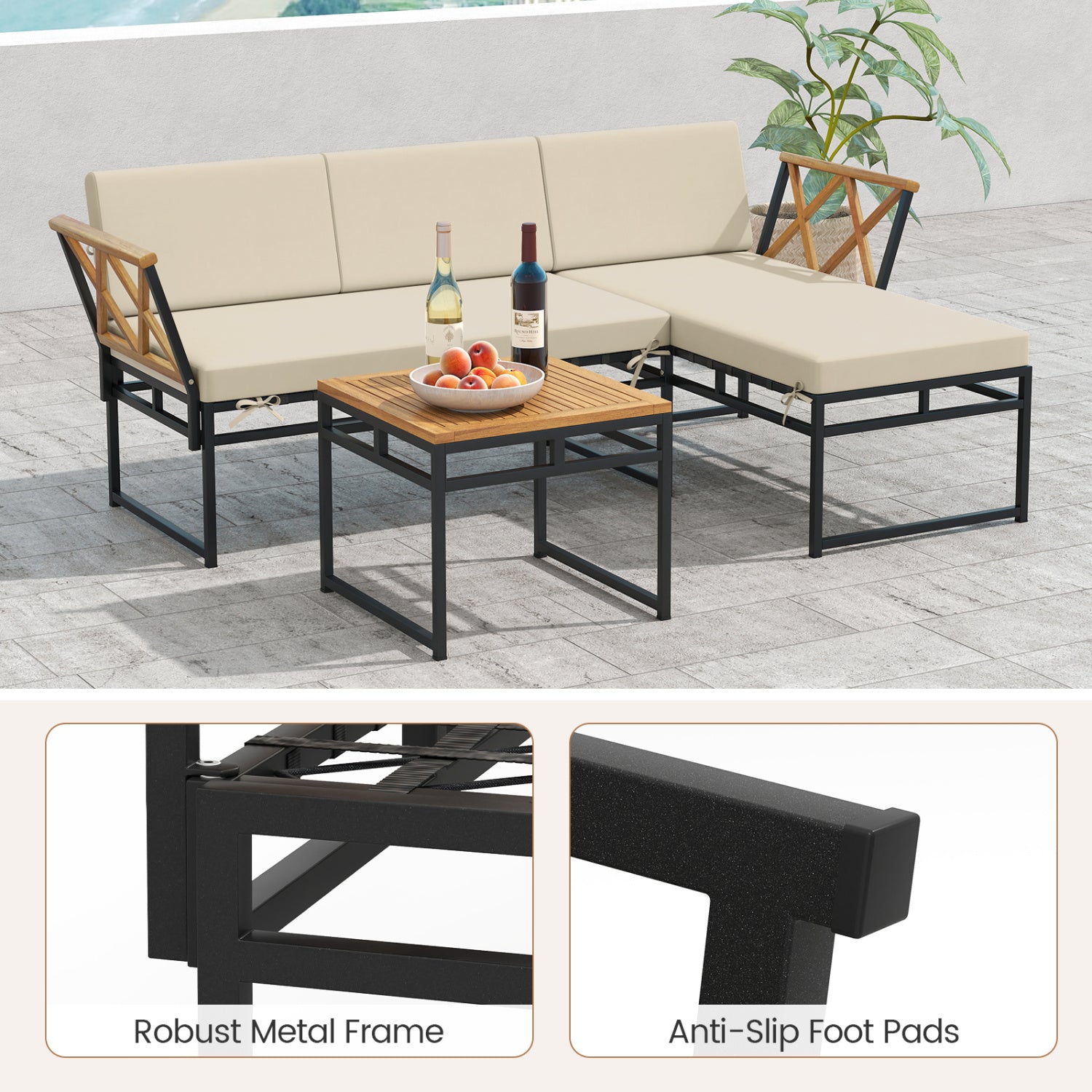 3-Piece L-Shaped Patio Furniture Set, Beige Patio Conversation Sets at Gallery Canada