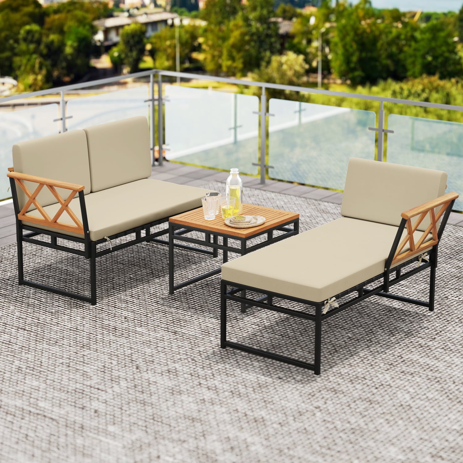 3-Piece L-Shaped Patio Furniture Set, Beige Patio Conversation Sets at Gallery Canada