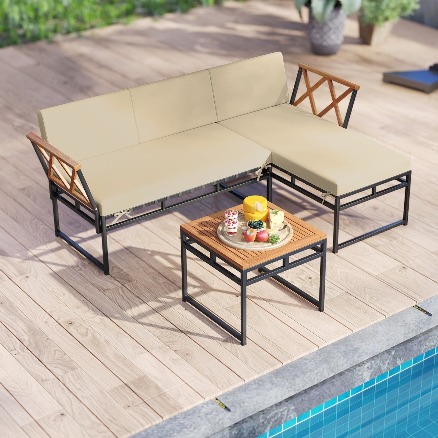 3-Piece L-Shaped Patio Furniture Set, Beige Patio Conversation Sets at Gallery Canada