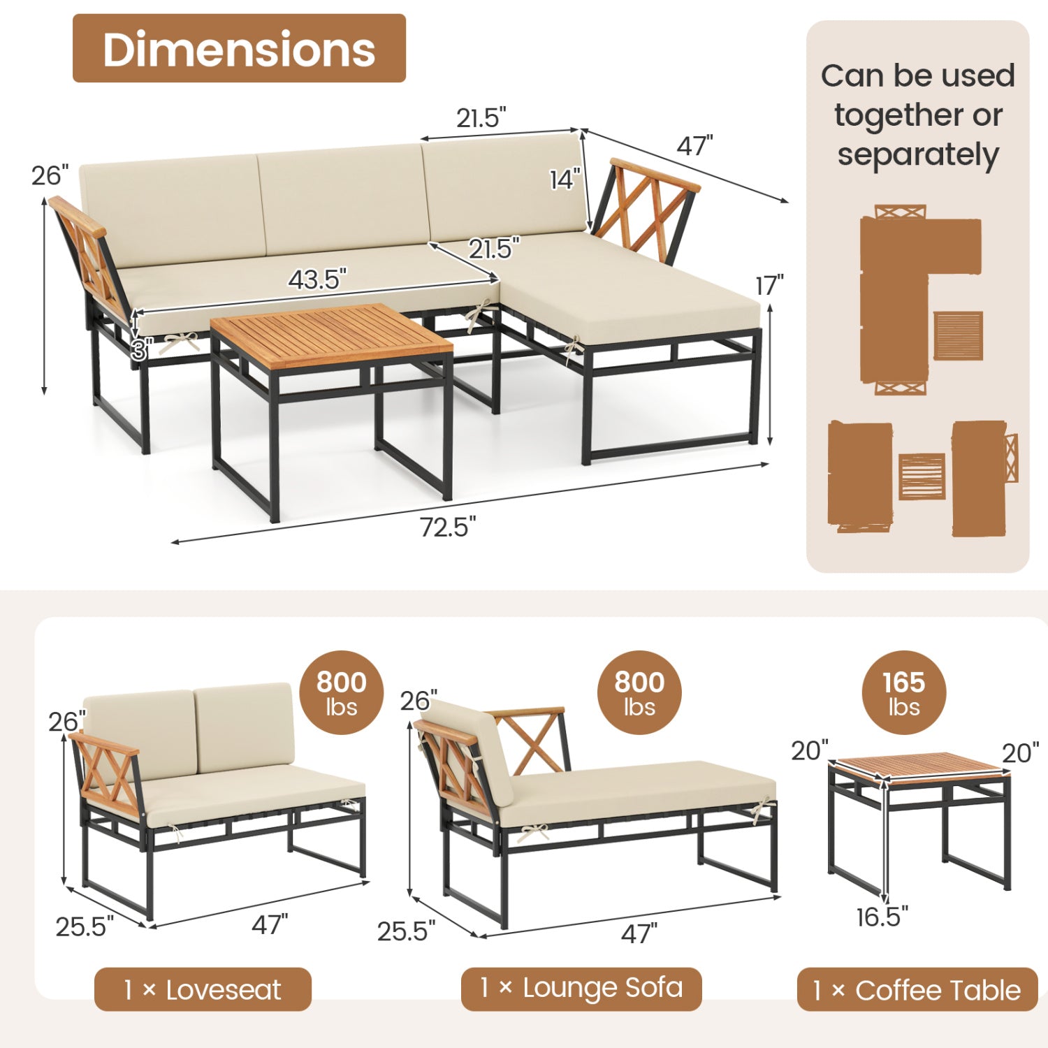 3-Piece L-Shaped Patio Furniture Set, Beige Patio Conversation Sets at Gallery Canada