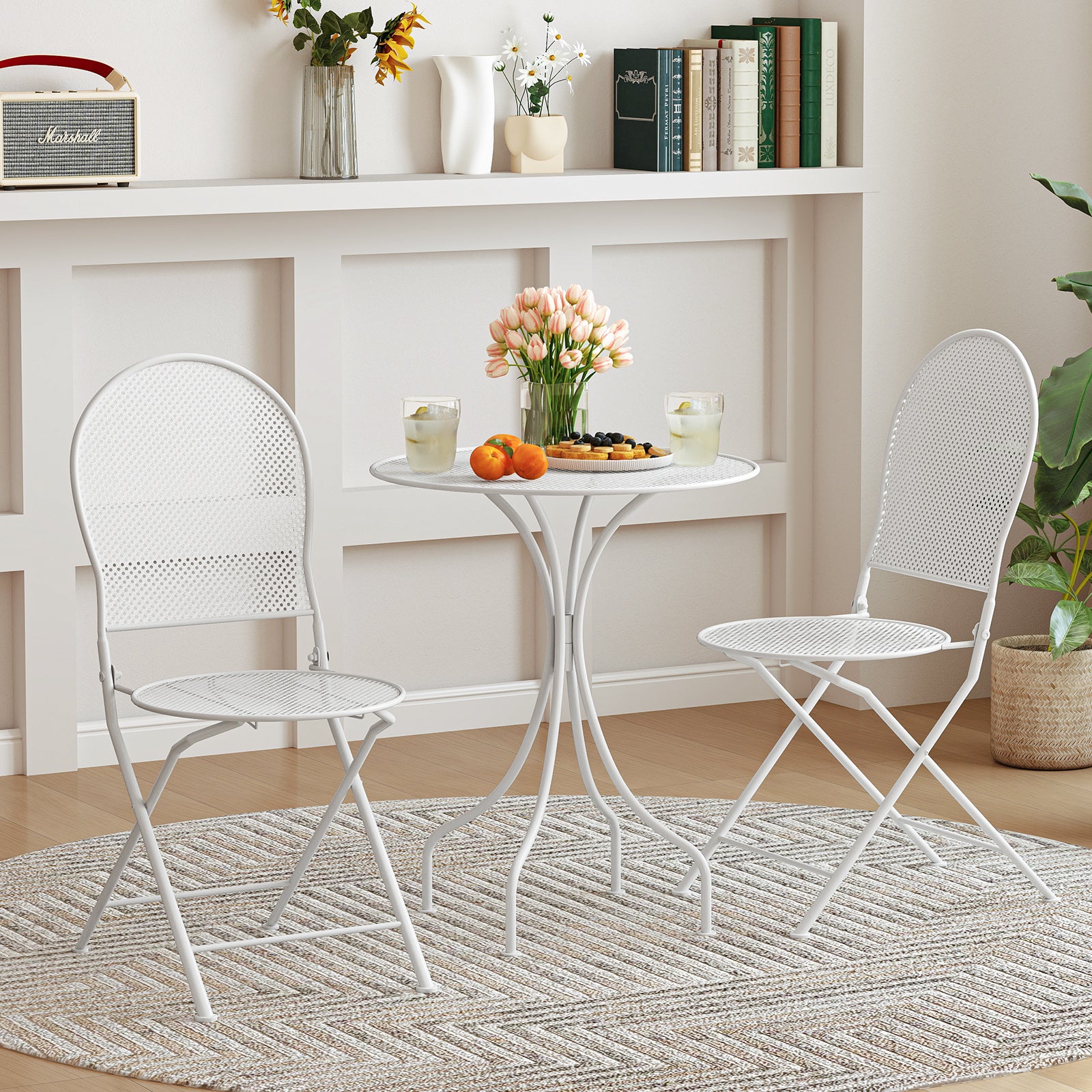 3 Piece Metal Bistro Table And 2 Folding Chairs Set, White Patio Dining Sets at Gallery Canada