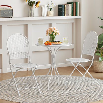 3 Piece Metal Bistro Table And 2 Folding Chairs Set, White Patio Dining Sets at Gallery Canada