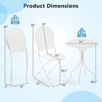 3 Piece Metal Bistro Table And 2 Folding Chairs Set, White Patio Dining Sets at Gallery Canada
