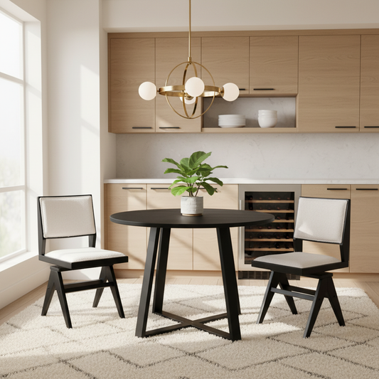 3-Piece Mid-Century Dining Set with 36” Round Pedestal Table and 2 Swivel Sherpa Upholstered Chairs Dining Room Sets Options at Gallery Canada