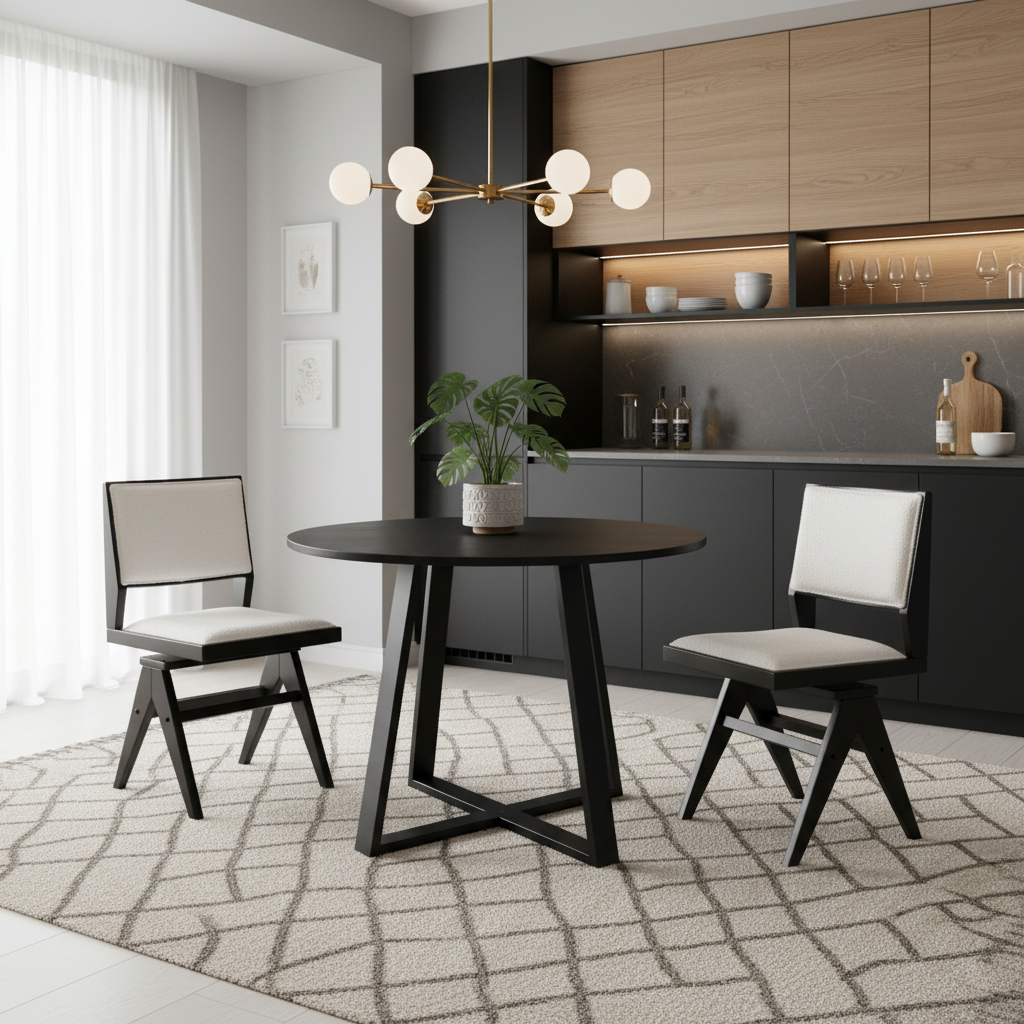 3-Piece Mid-Century Dining Set with 36” Round Pedestal Table and 2 Swivel Sherpa Upholstered Chairs Dining Room Sets at Gallery Canada
