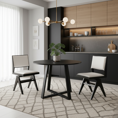 3-Piece Mid-Century Dining Set with 36” Round Pedestal Table and 2 Swivel Sherpa Upholstered Chairs Dining Room Sets at Gallery Canada
