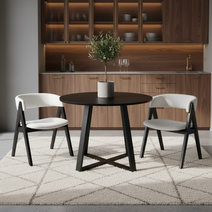 3-Piece Mid-Century Dining Set with 36” Round Pedestal Table and 2 Sherpa Upholstered Chairs Dining Room Sets at Gallery Canada