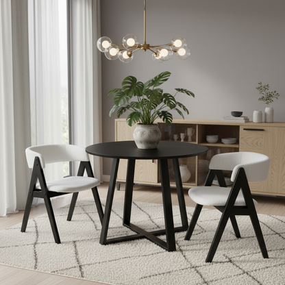 3-Piece Mid-Century Dining Set with 36” Round Pedestal Table and 2 Sherpa Upholstered Chairs Dining Room Sets at Gallery Canada