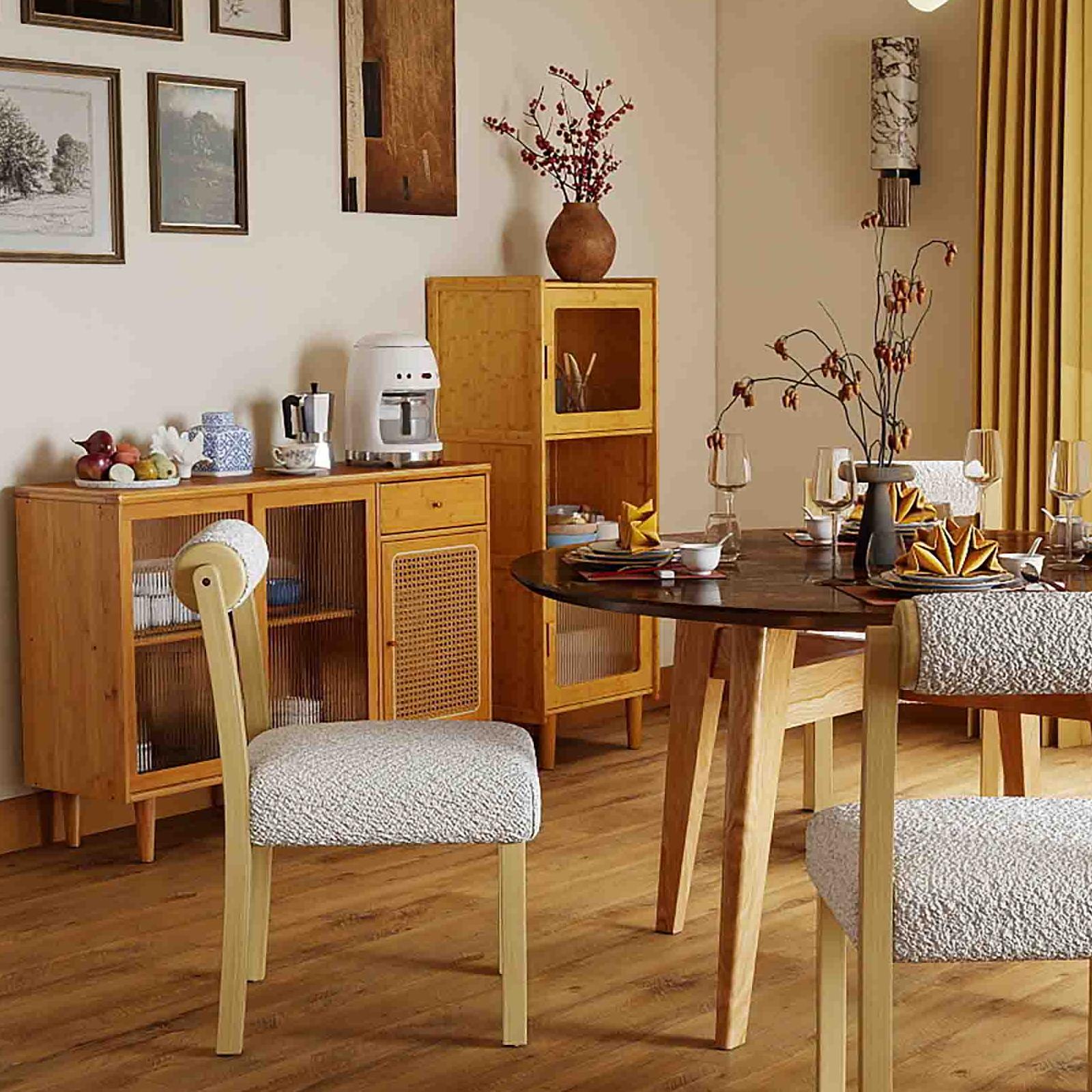 3-Piece Modern Dining Room Set: Wooden Dining Chairs + Bamboo Sideboard Cabinet + Tall Storage Cabinet, Natural Kitchen & Dining at Gallery Canada