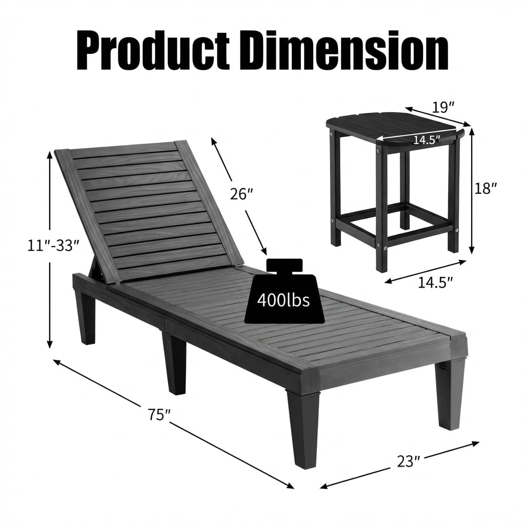 3-Piece Adjustable Chaise Lounge Set, 2 Recliners, 1 Side Table, Garden Backyard Outdoor Chaise Lounges at Gallery Canada