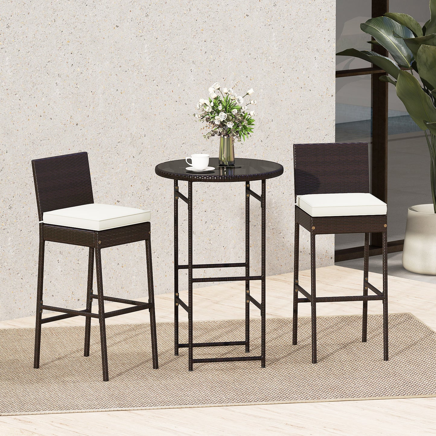 3 Piece Outdoor Bar Set Patio Heavy-Duty Metal Barstool and Table Set, White Patio Bar Furniture at Gallery Canada