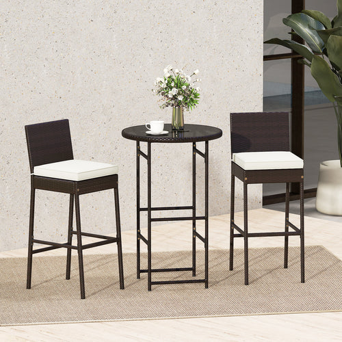 3 Piece Outdoor Bar Set Patio Heavy-Duty Metal Barstool and Table Set, White