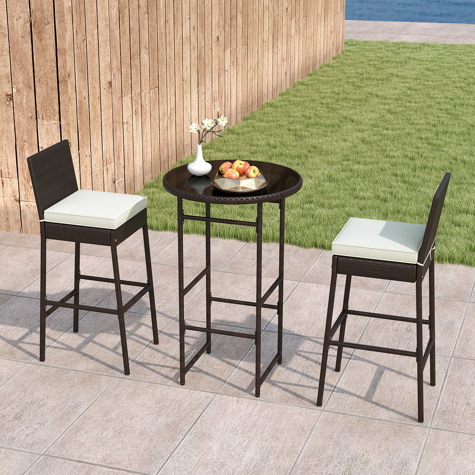 3 Piece Outdoor Bar Set Patio Heavy-Duty Metal Barstool and Table Set, White Patio Bar Furniture at Gallery Canada