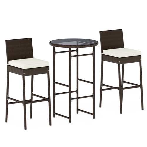 3 Piece Outdoor Bar Set Patio Heavy-Duty Metal Barstool and Table Set, White