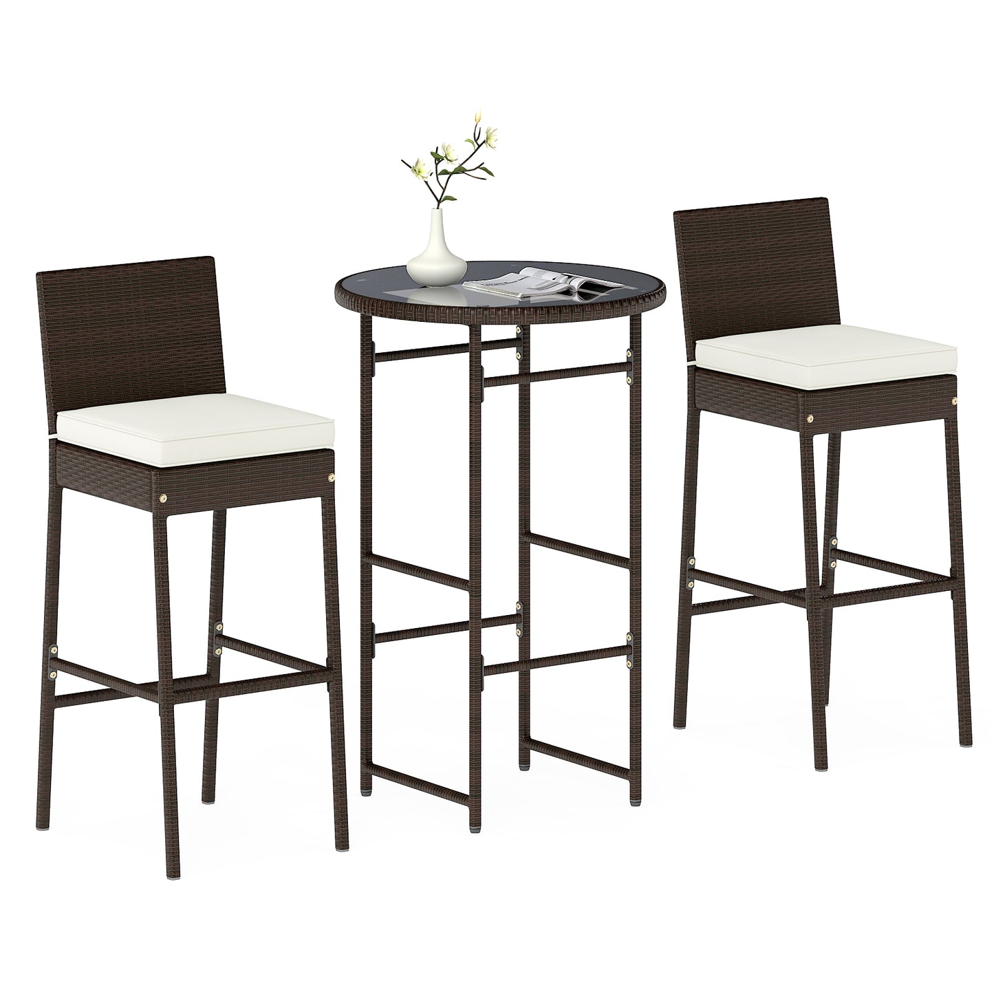 3 Piece Outdoor Bar Set Patio Heavy-Duty Metal Barstool and Table Set, White Patio Bar Furniture at Gallery Canada