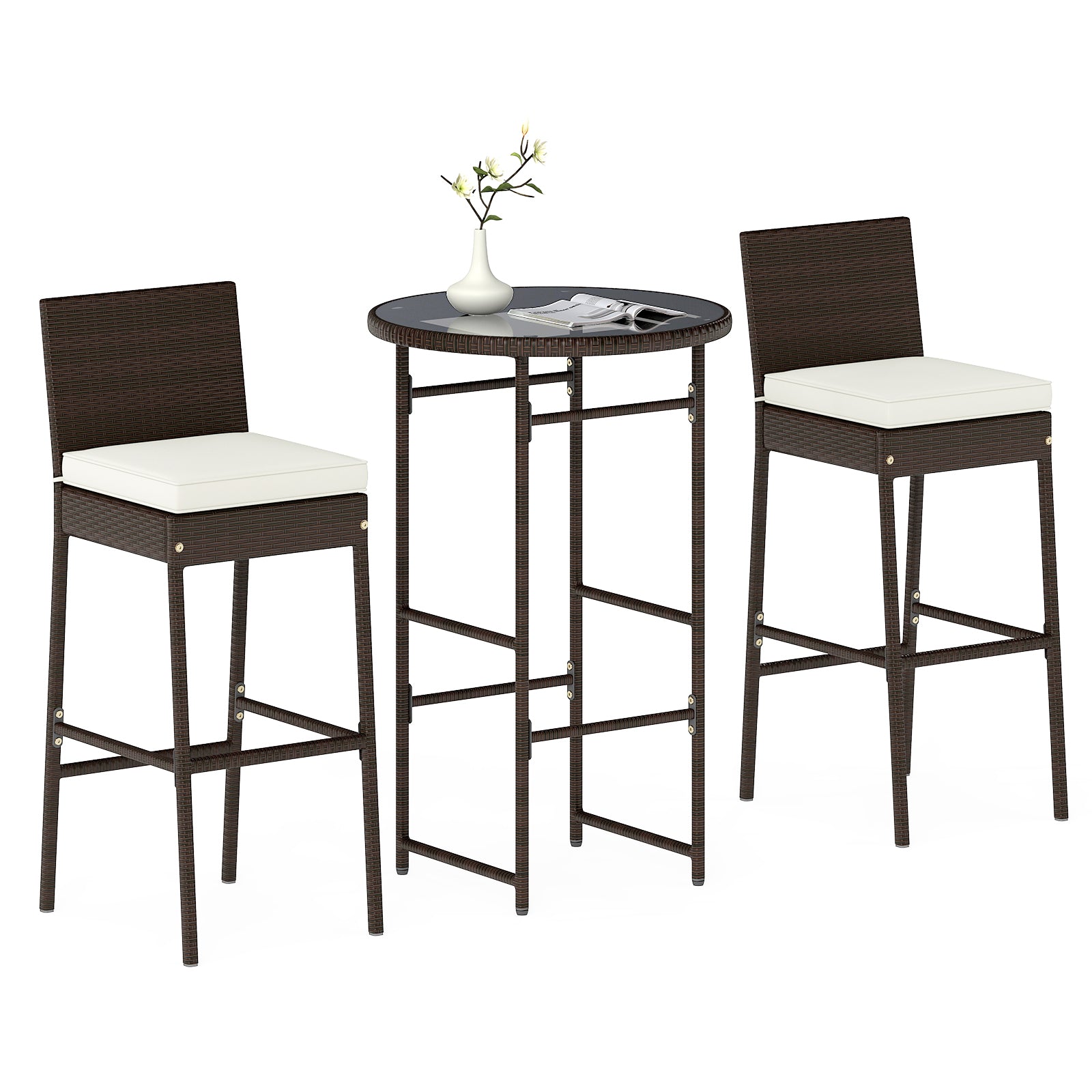 3 Piece Outdoor Bar Set Patio Heavy-Duty Metal Barstool and Table Set, White Patio Bar Furniture at Gallery Canada