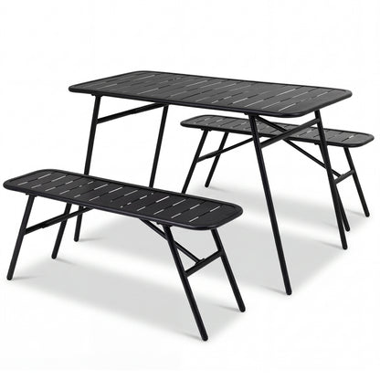 3-Piece Outdoor Dining Set with Coffee Table, 2 Benches, Black Patio Dining Sets at Gallery Canada