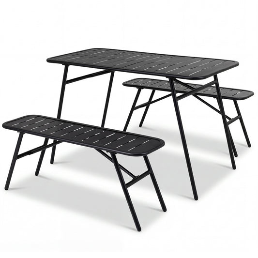 3-Piece Outdoor Dining Set with Coffee Table, 2 Benches, Black Patio Dining Sets Black at Gallery Canada
