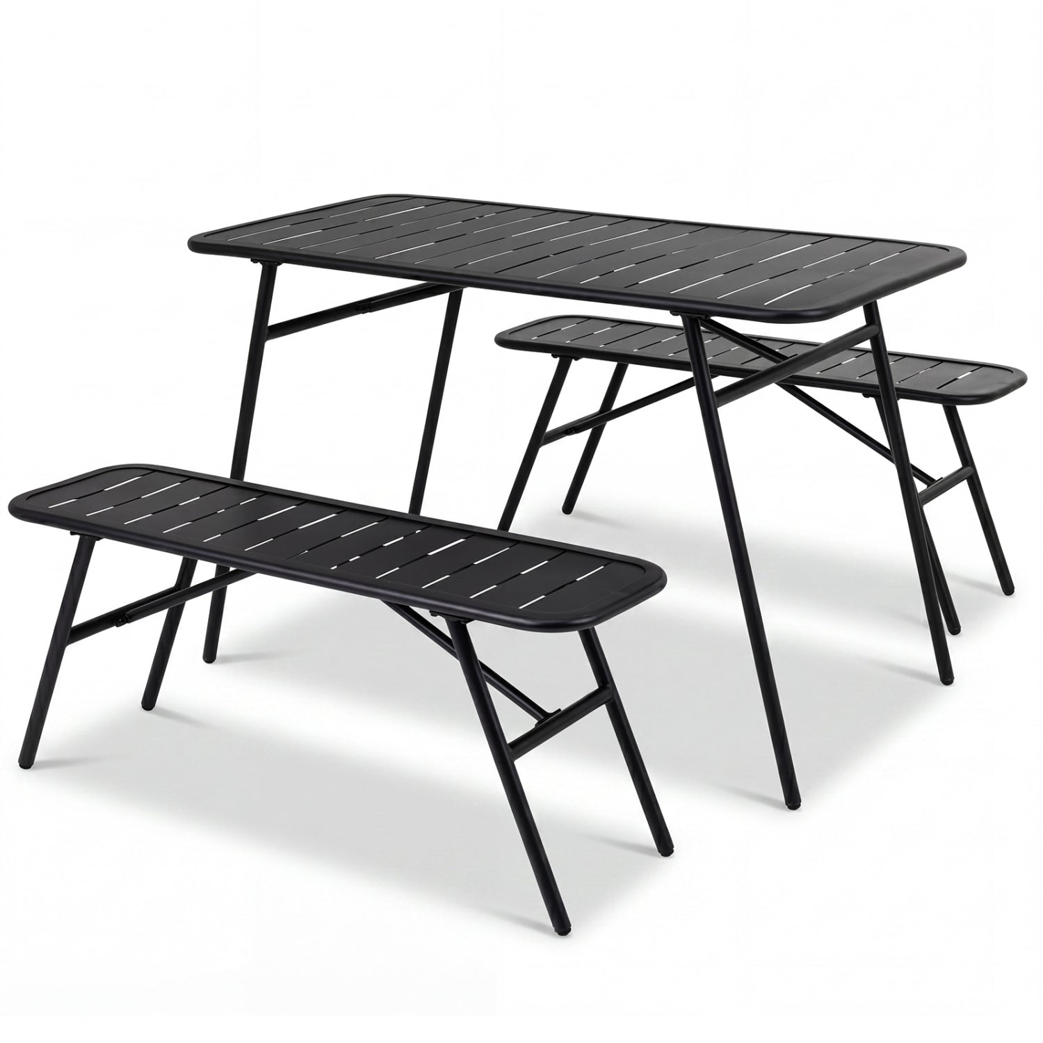 3-Piece Outdoor Dining Set with Coffee Table, 2 Benches, Black Patio Dining Sets Black at Gallery Canada