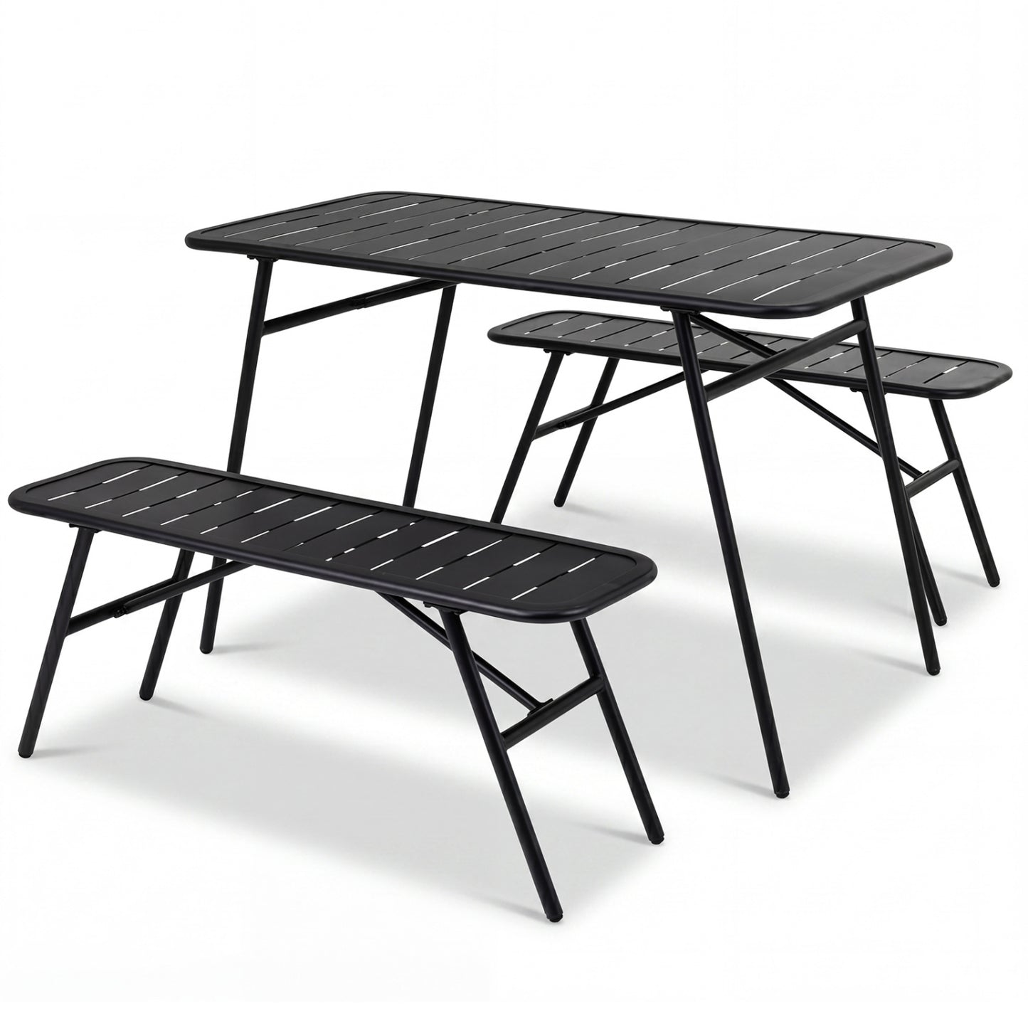 3-Piece Outdoor Dining Set with Coffee Table, 2 Benches, Black Patio Dining Sets Black at Gallery Canada