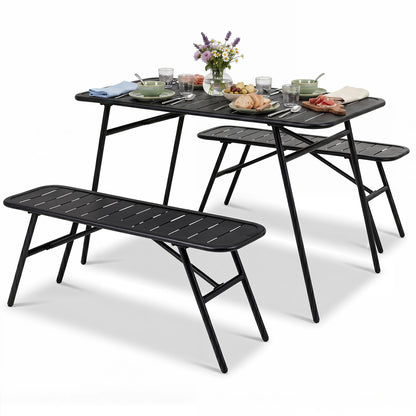 3-Piece Outdoor Dining Set with Coffee Table, 2 Benches, Black Patio Dining Sets at Gallery Canada