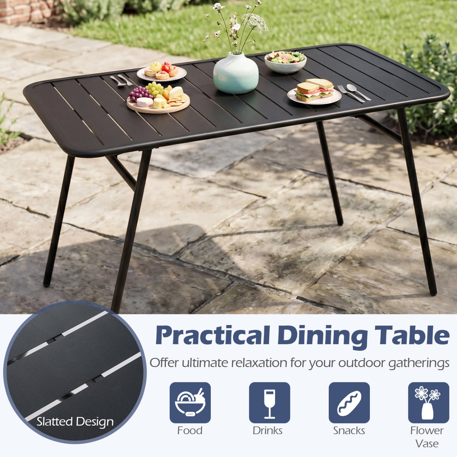 3-Piece Outdoor Dining Set with Coffee Table, 2 Benches, Black Patio Dining Sets at Gallery Canada