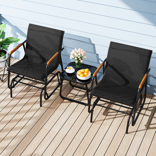 3-Piece Outdoor Glider Bistro Set, Black