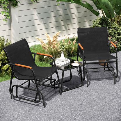 3-Piece Outdoor Glider Bistro Set, Black