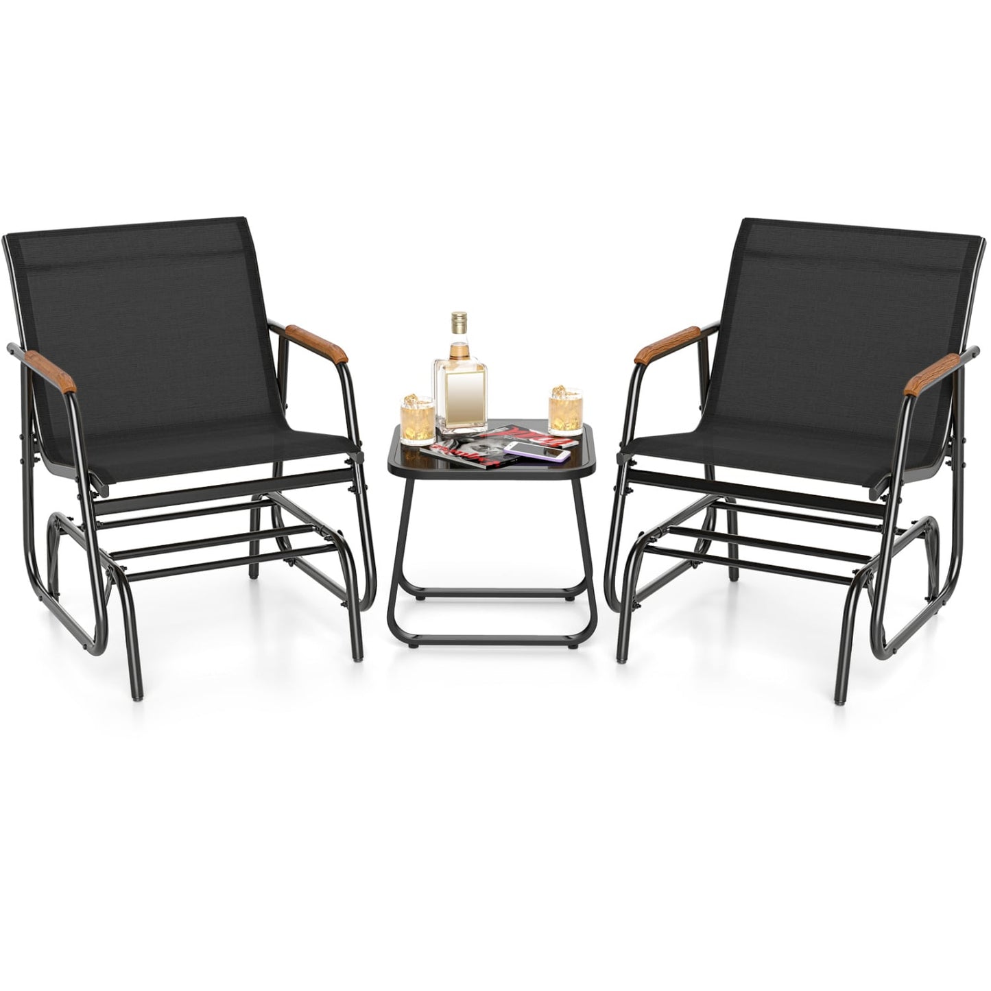 3-Piece Outdoor Glider Bistro Set, Black