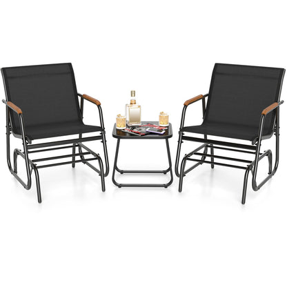 3-Piece Outdoor Glider Bistro Set, Black