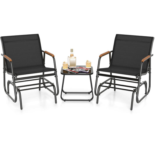 3-Piece Outdoor Glider Bistro Set, Black