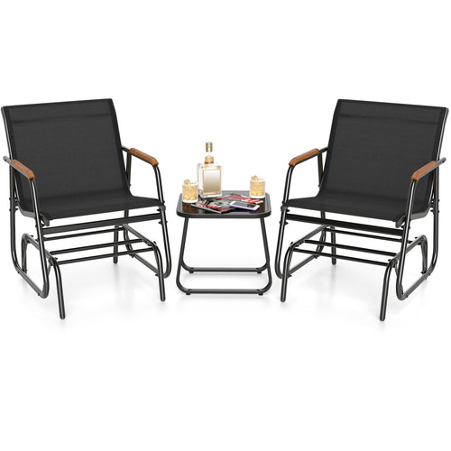 3-Piece Outdoor Glider Bistro Set, Black